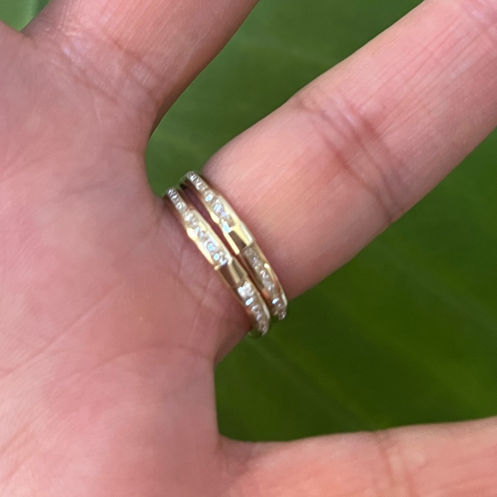 Dainty 14k Yellow Gold Eternity Wedding Band 2 pc - Picture 2 of 12